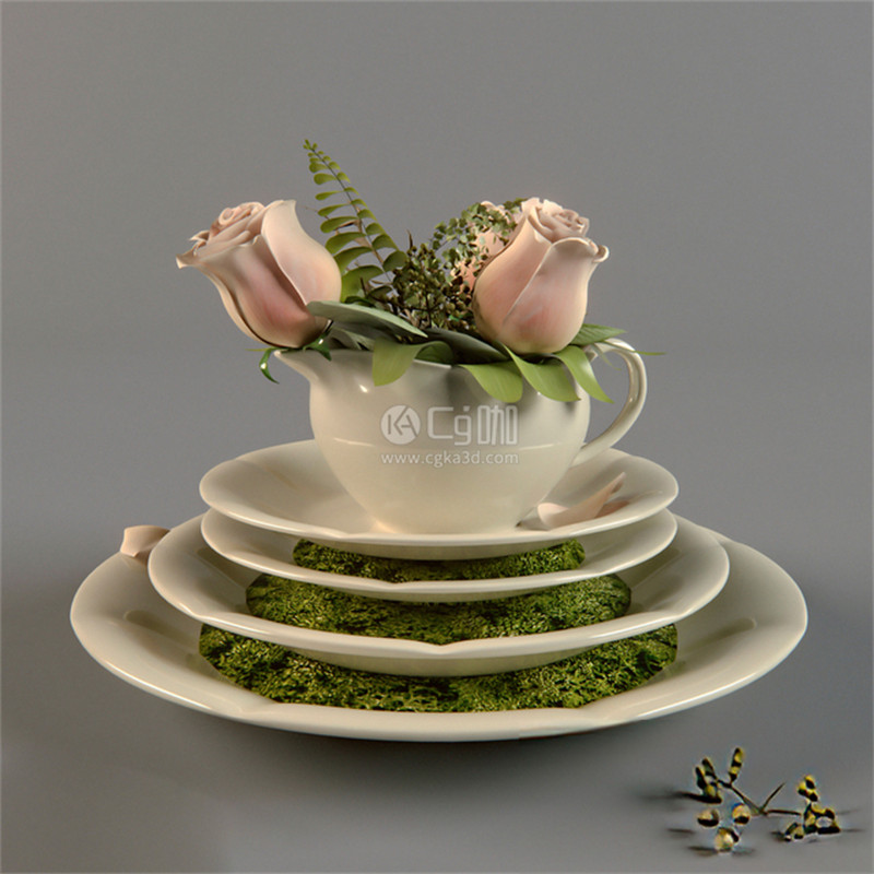 CG咖-粉色玫瑰花模型鲜花模型花卉模型