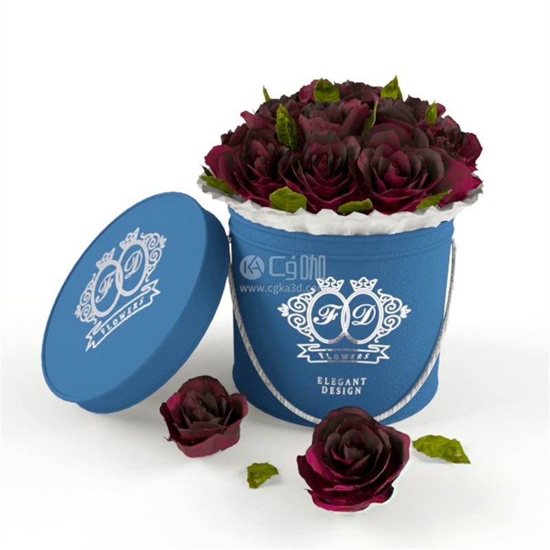 CG咖-鲜花模型盒子里的玫瑰花模型