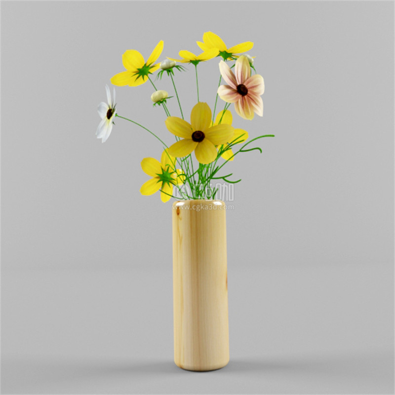 CG咖-秋英模型鲜花模型花卉模型小黄花模型花瓶模型