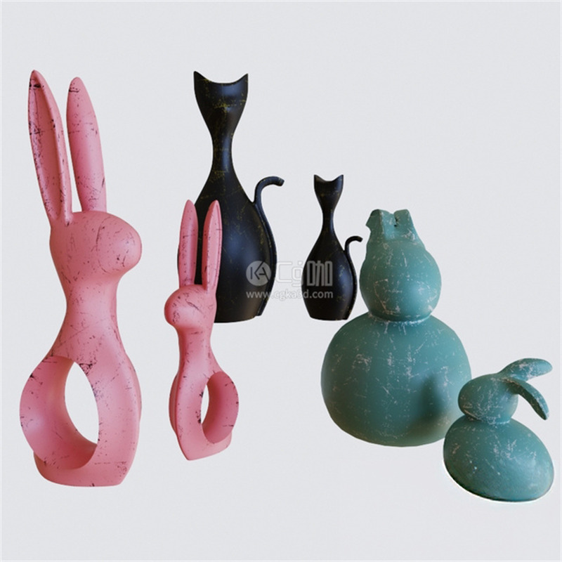CG咖-摆件装饰模型兔子雕像模型猫雕像模型动物雕像模型