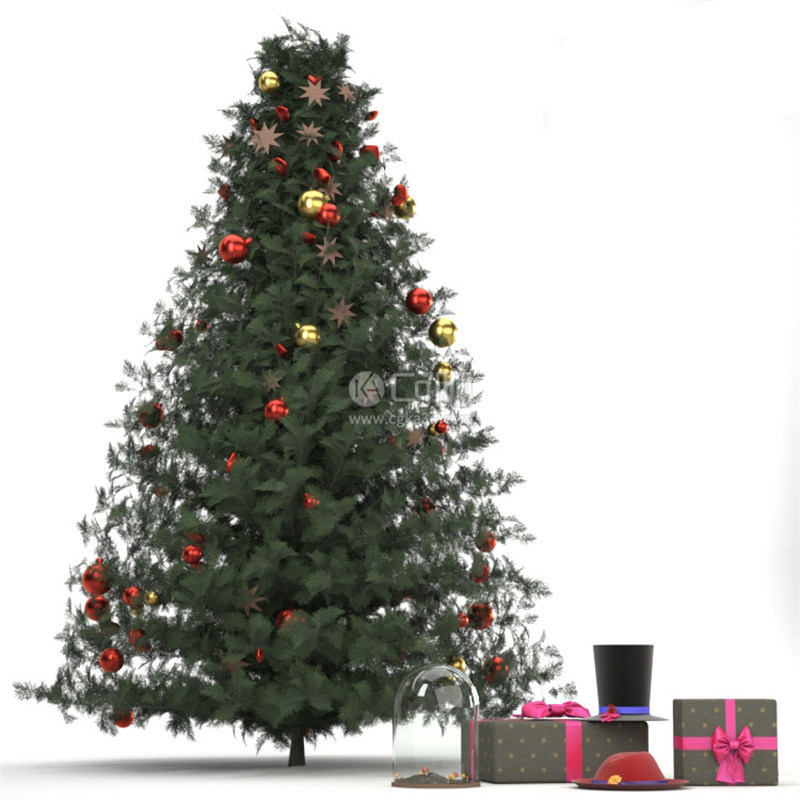 CG咖-圣诞树模型圣诞装饰树模型礼物盒模型
