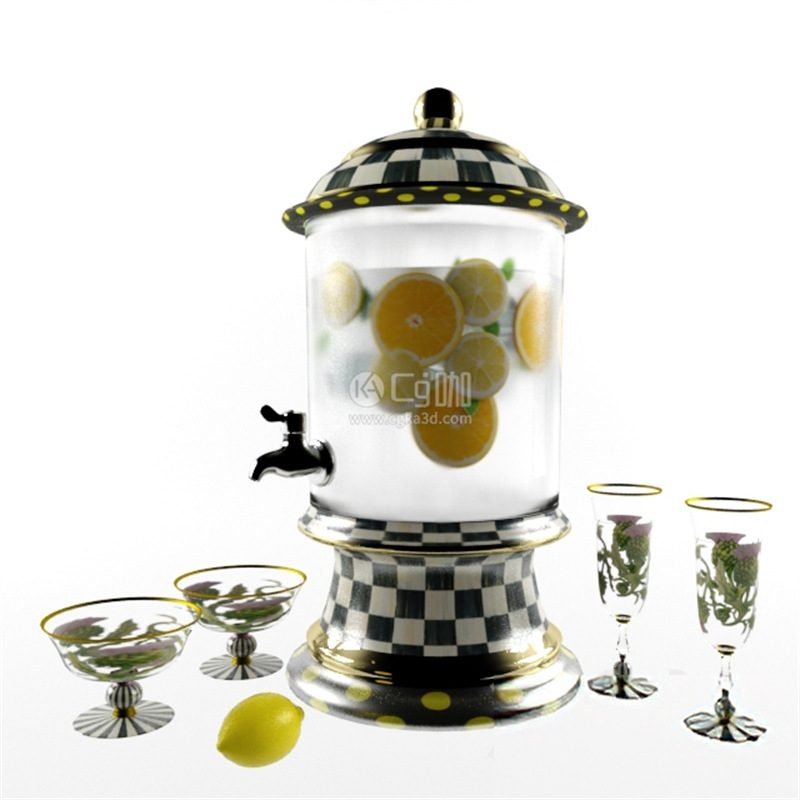 CG咖-饮料机模型饮料桶模型柠檬模型杯子模型
