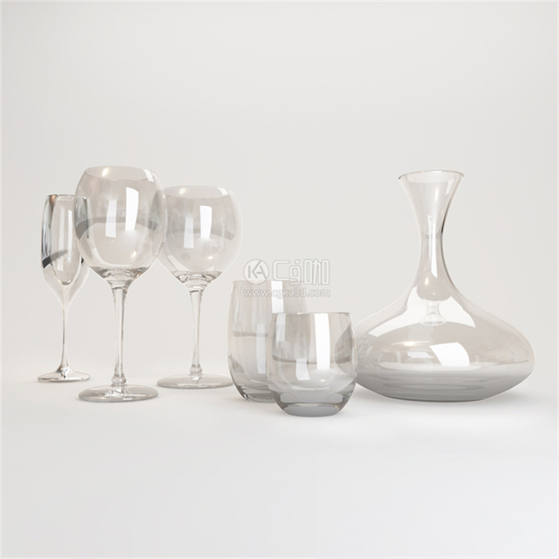 CG咖-酒壶模型玻璃杯模型高脚杯模型红酒杯模型醒酒壶模型