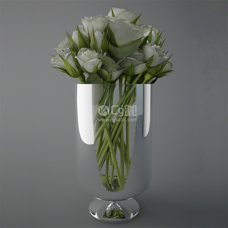 CG咖-玫瑰花模型白玫瑰模型花卉模型鲜花模型花瓶模型