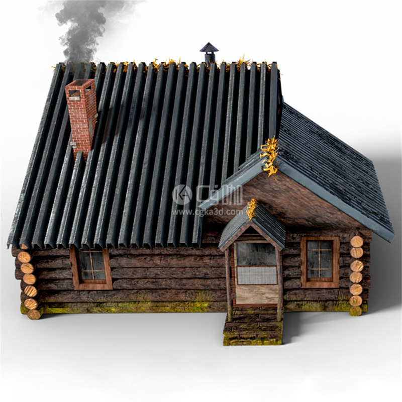 CG咖-房屋模型木房子模型住宅模型小屋模型有炊烟的郊外房子模型
