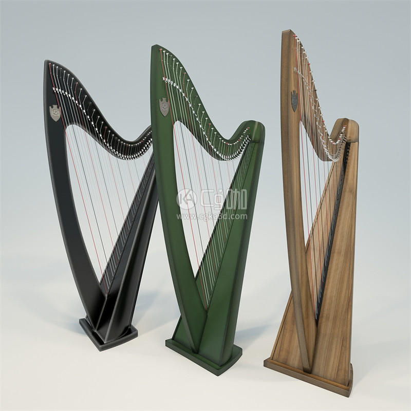 CG咖-乐器模型爱尔兰竖琴模型凯尔特竖琴模型