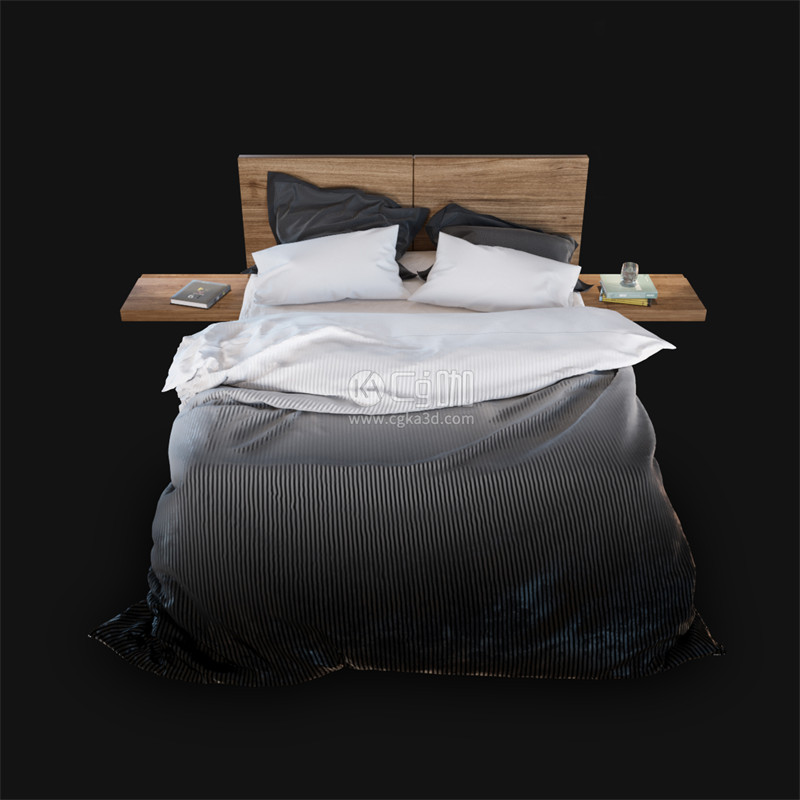 CG咖-床模型双人床模型枕头模型被子模型家具模型