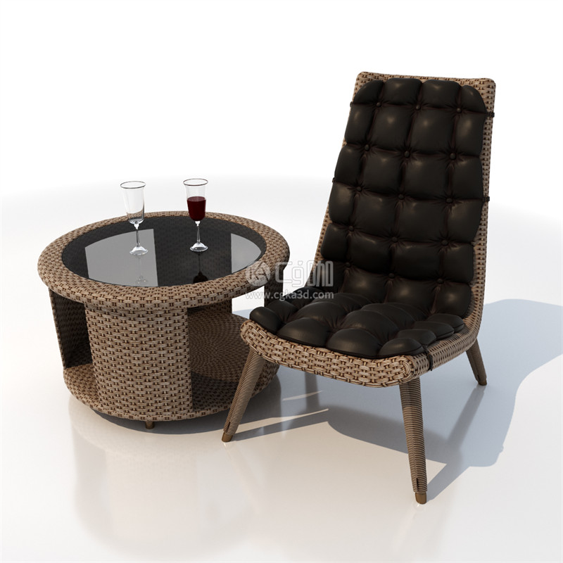 CG咖-单人椅模型茶几模型小型圆桌模型
