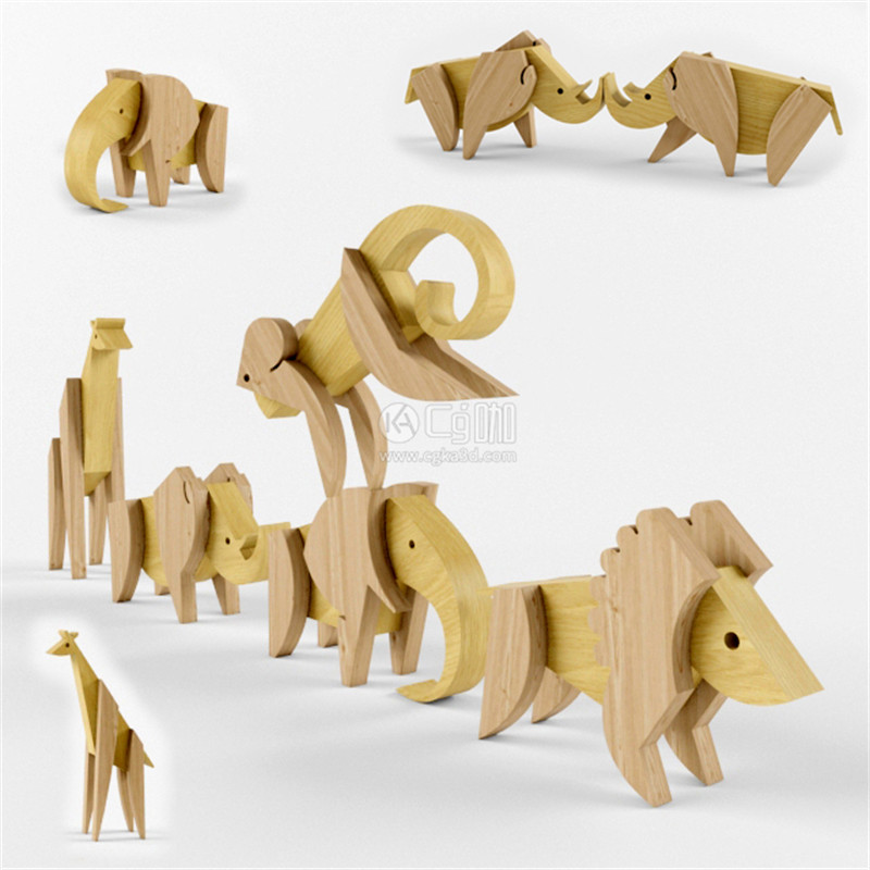 CG咖-积木玩具模型木质动物模型动物模型