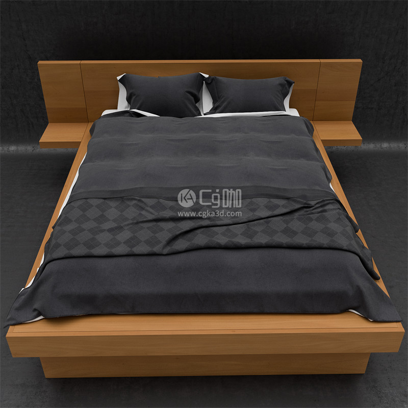 CG咖-双人床模型杯子模型枕头模型床模型床上用品模型