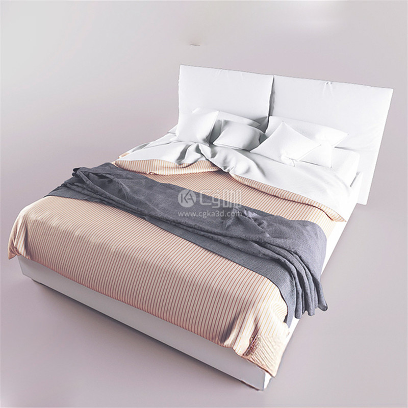 CG咖-双人床模型枕头模型杯子模型床模型家具模型