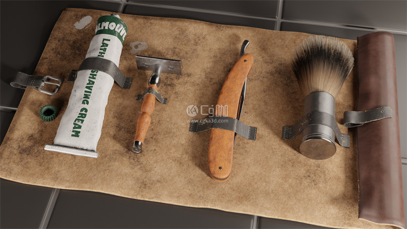 Blender工程-旧剃须刀套装模型旧剃须刀模型剃须膏模型