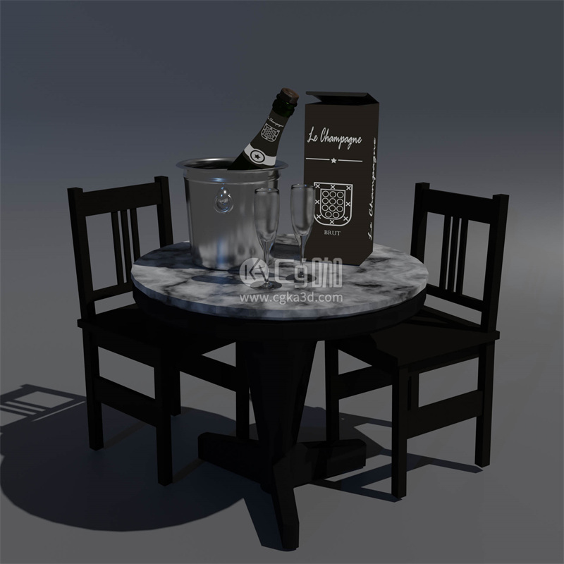 Blender工程-餐桌模型餐椅模型香槟模型酒模型冰桶模型高脚杯模型