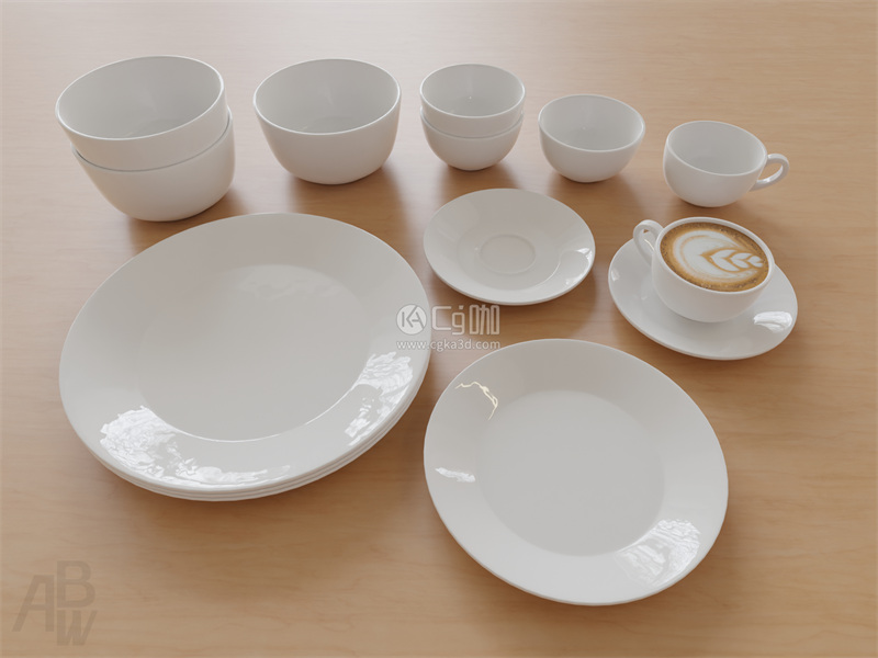 Blender工程-餐具模型碗模型碟子模型盘子模型杯子模型咖啡模型卡布奇诺模型