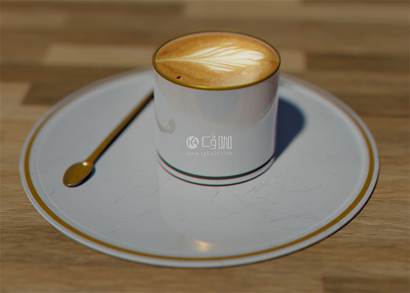 Blender工程-咖啡模型卡布奇诺模型咖啡勺模型咖啡杯模型托盘模型