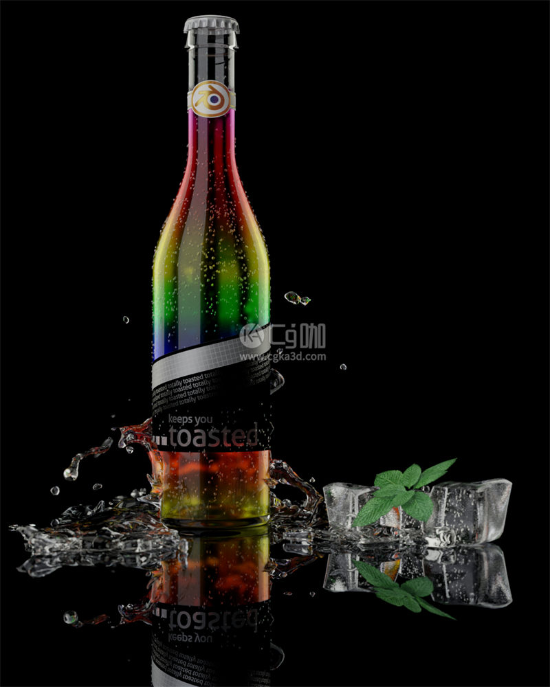 Blender工程-冰块模型薄荷叶模型酒瓶模型酒模型