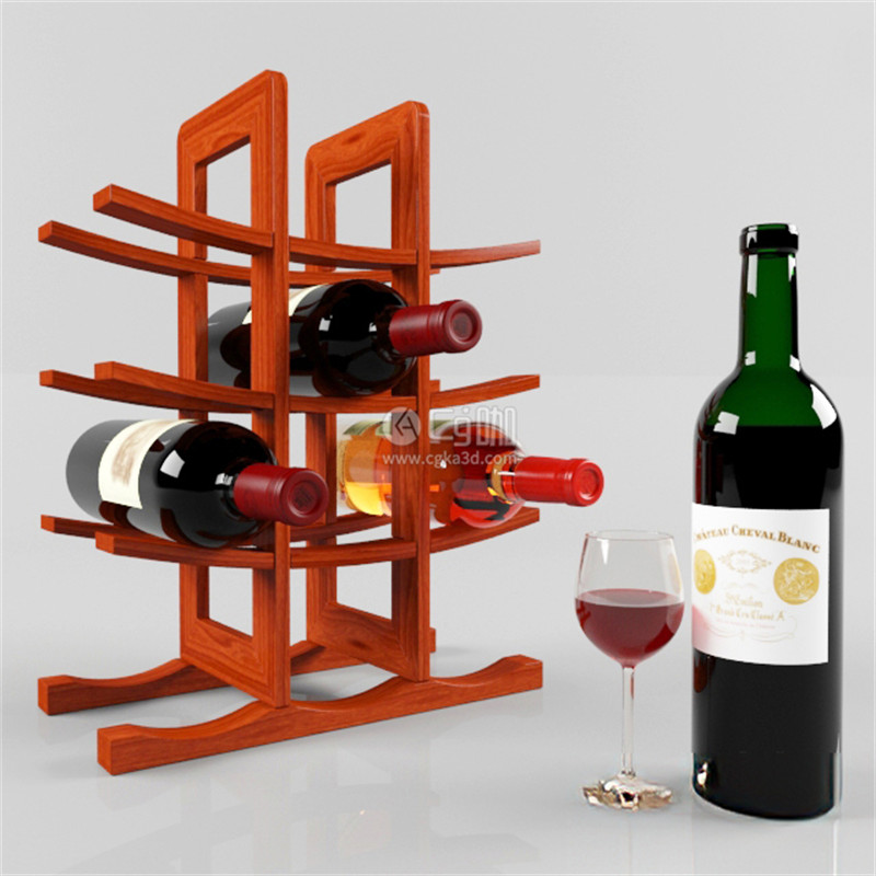 CG咖-红酒架模型红酒模型高脚杯模型酒杯模型酒瓶模型