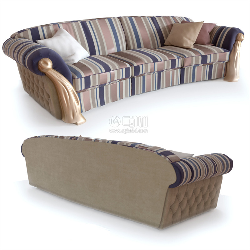 CG咖-多人沙发模型抱枕模型
