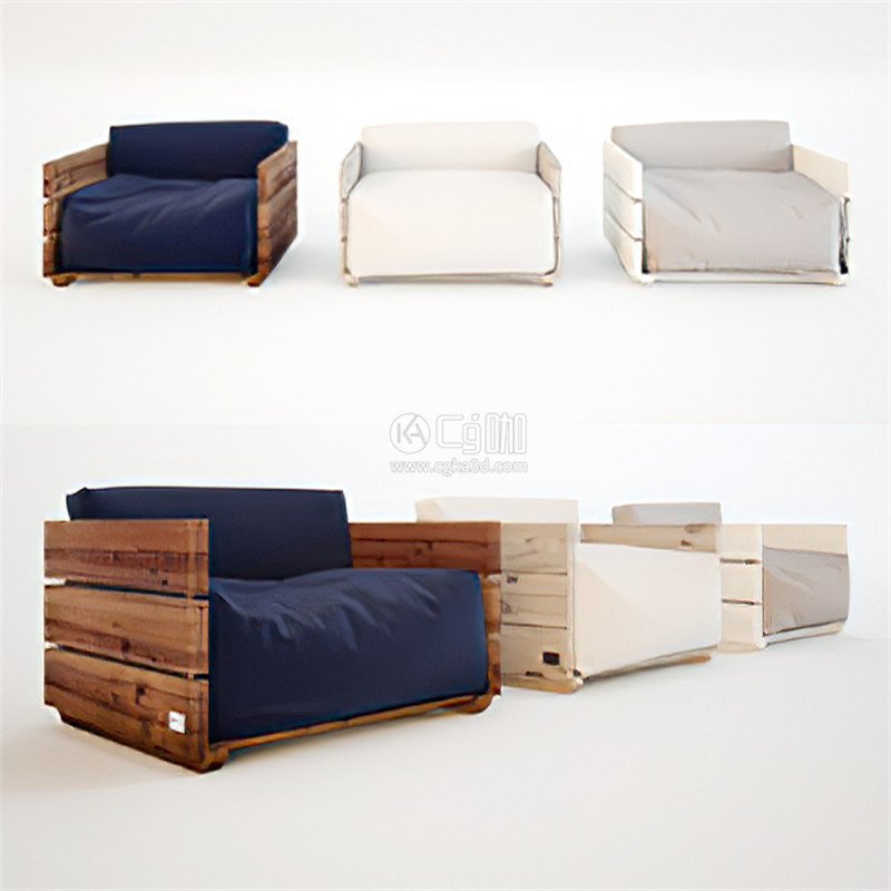 CG咖-大沙发模型床模型木质沙发模型