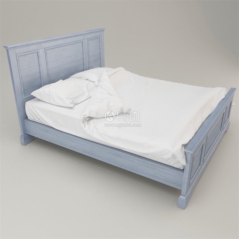 CG咖-床模型白色被子模型白色枕头模型木床模型