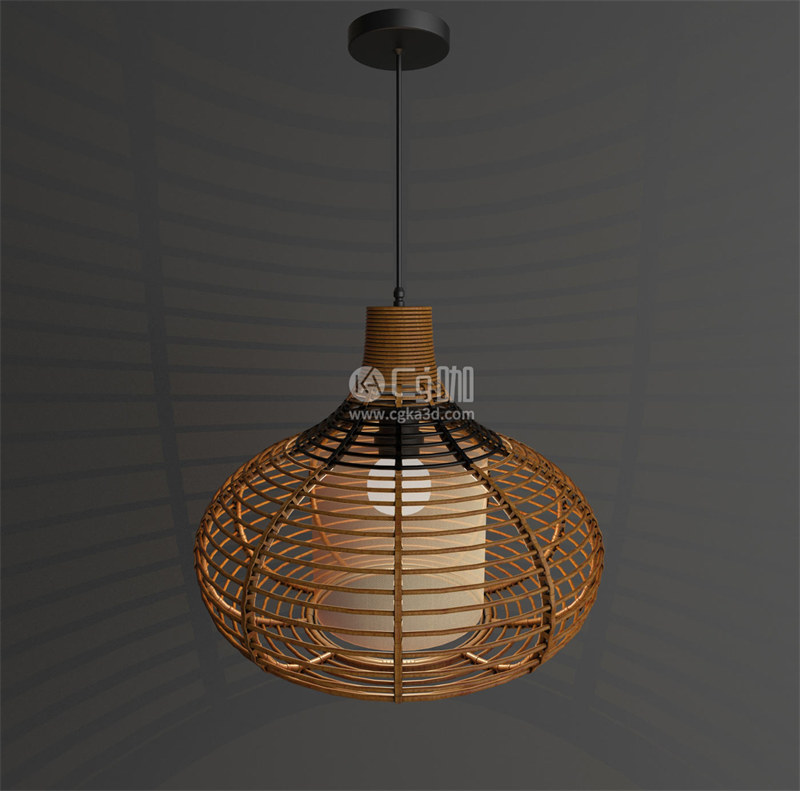 CG咖-吊灯模型木质编制灯罩吊灯模型