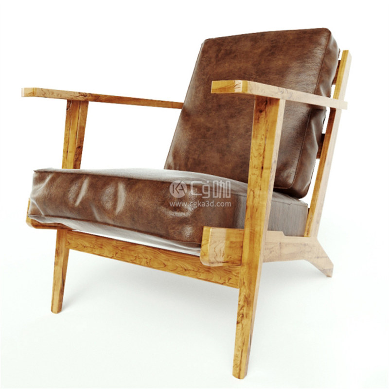 CG咖-木质硬沙发模型扶手椅模型老人椅模型