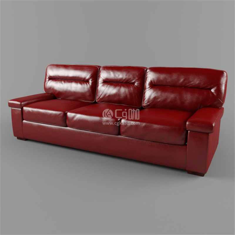 CG咖-红色沙发模型真皮沙发模型多人沙发模型