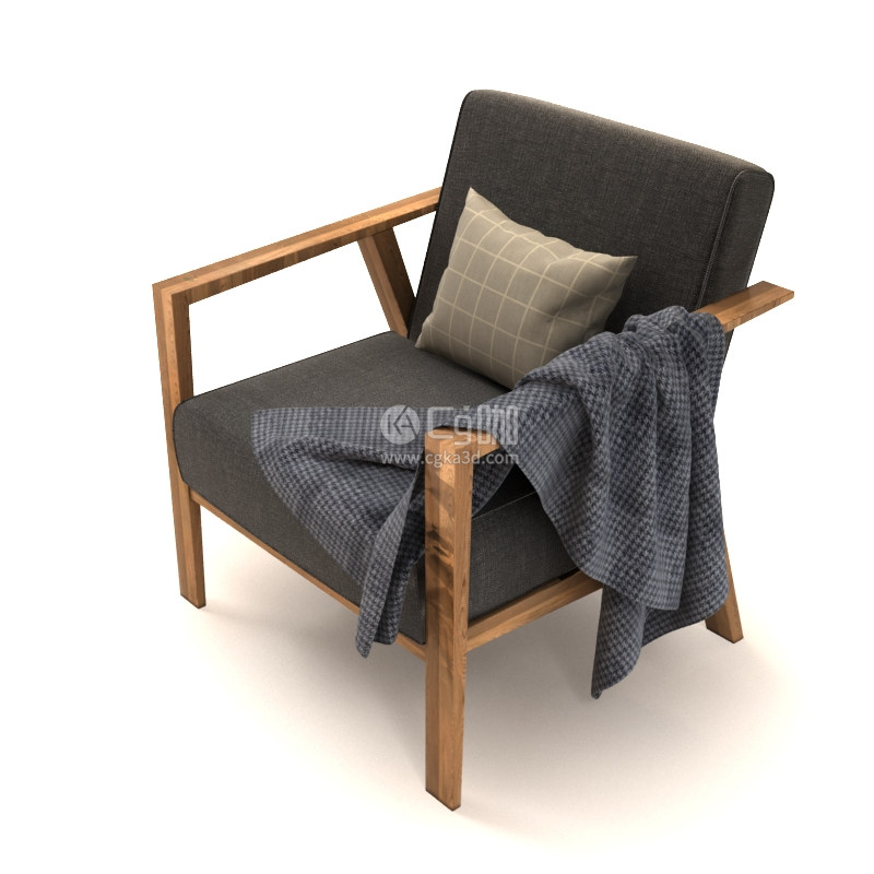CG咖-单人扶手椅模型抱枕模型
