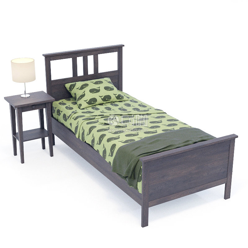 CG咖-单人床模型床头柜模型