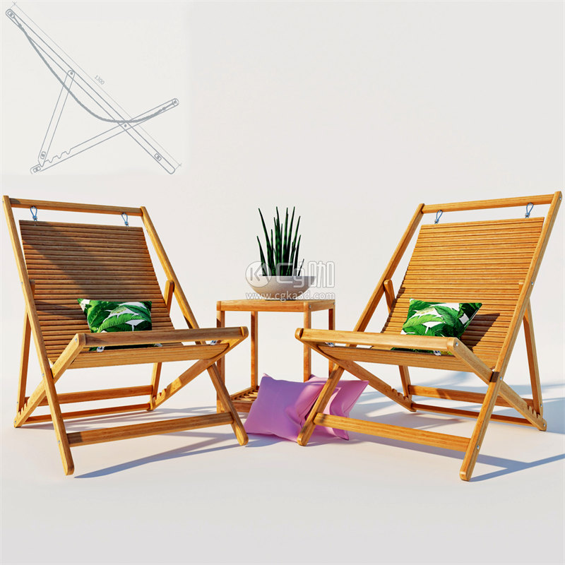 CG咖-折叠椅模型躺椅模型茶几模型