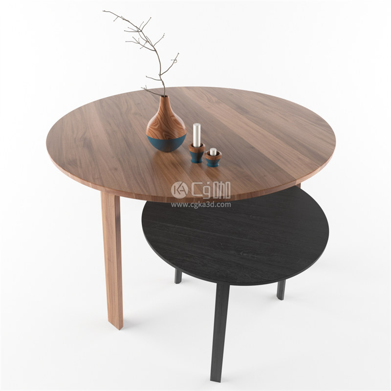 圆桌模型木桌模型桌子模型花瓶模型