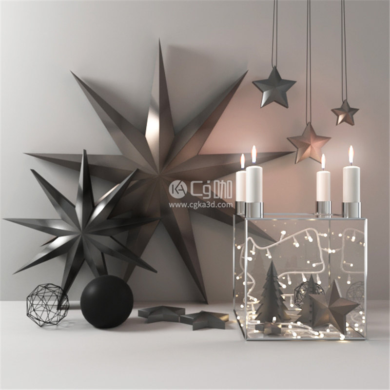 CG咖-摆件装饰模型蜡烛模型星星装饰模型圣诞摆件模型
