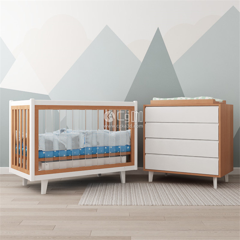 CG咖-婴儿床模型边柜模型抽屉柜模型