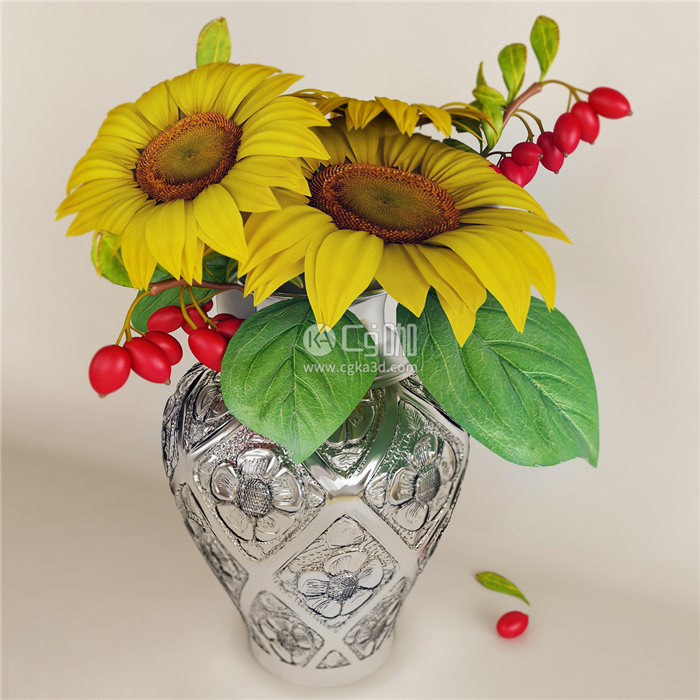 CG咖-向日葵模型花瓶模型花卉模型鲜花模型