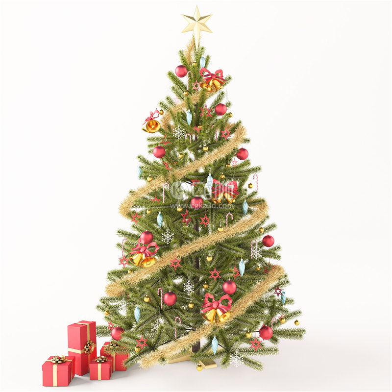 CG咖-圣诞装饰模型装饰球模型圣诞树模型彩带模型礼盒模型