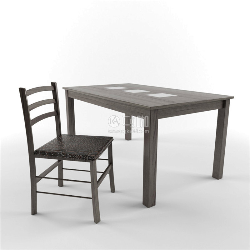 CG咖-桌子模型木桌模型椅子模型餐桌椅模型