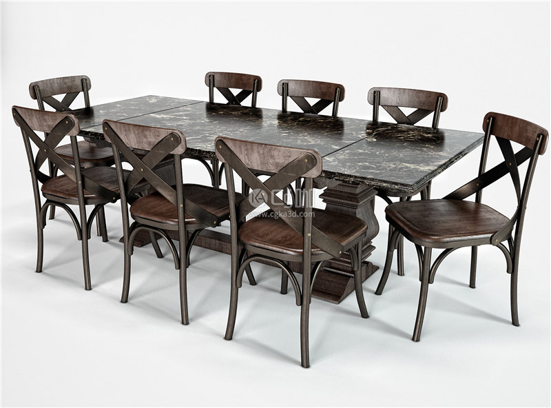 CG咖-餐桌模型餐椅模型餐桌椅模型大理石桌模型