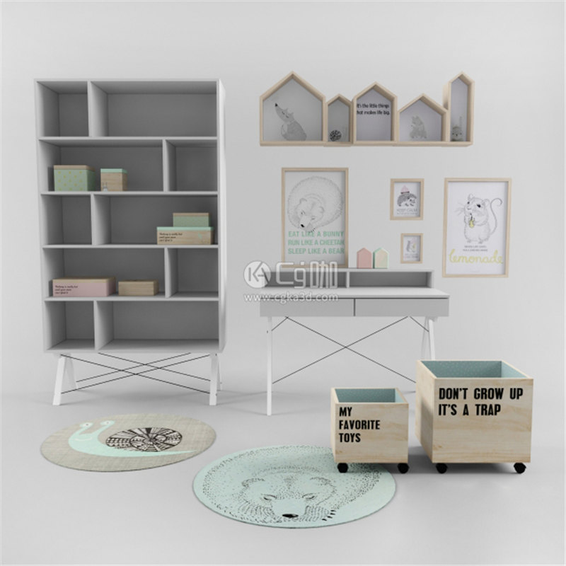 CG咖-柜子模型收纳箱模型相框模型梳卧室桌子模型