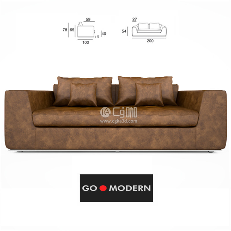 CG咖-皮沙发模型抱枕模型