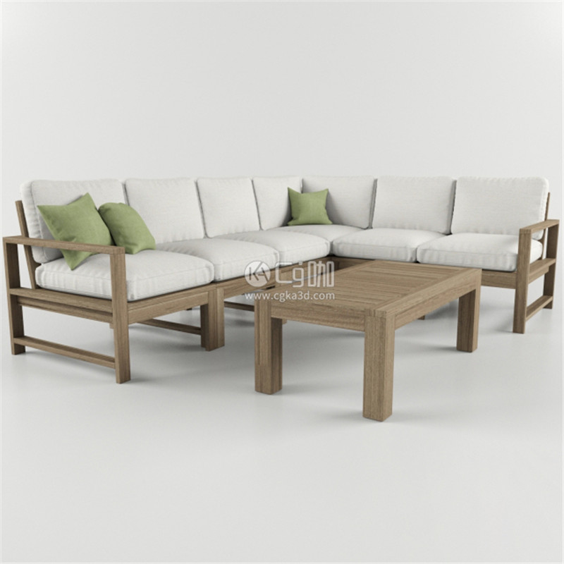 CG咖-L型沙发模型木桌模型