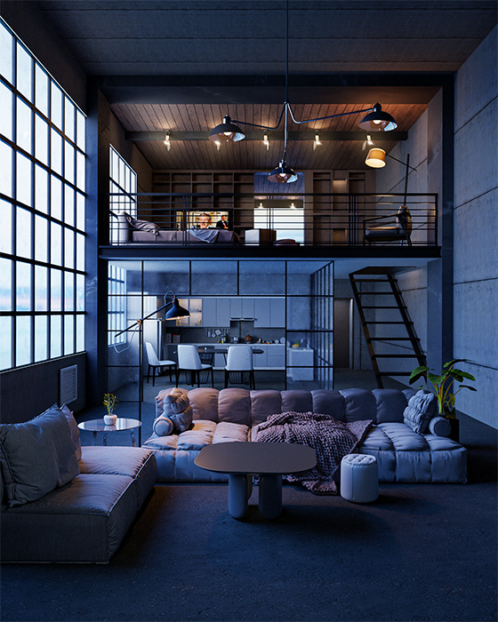 Blender工程-loft公寓室内场景工程loft公寓模型