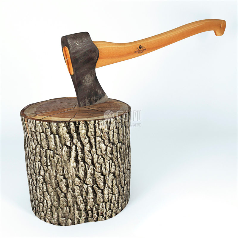 CG咖-斧头模型伐木斧模型树桩模型