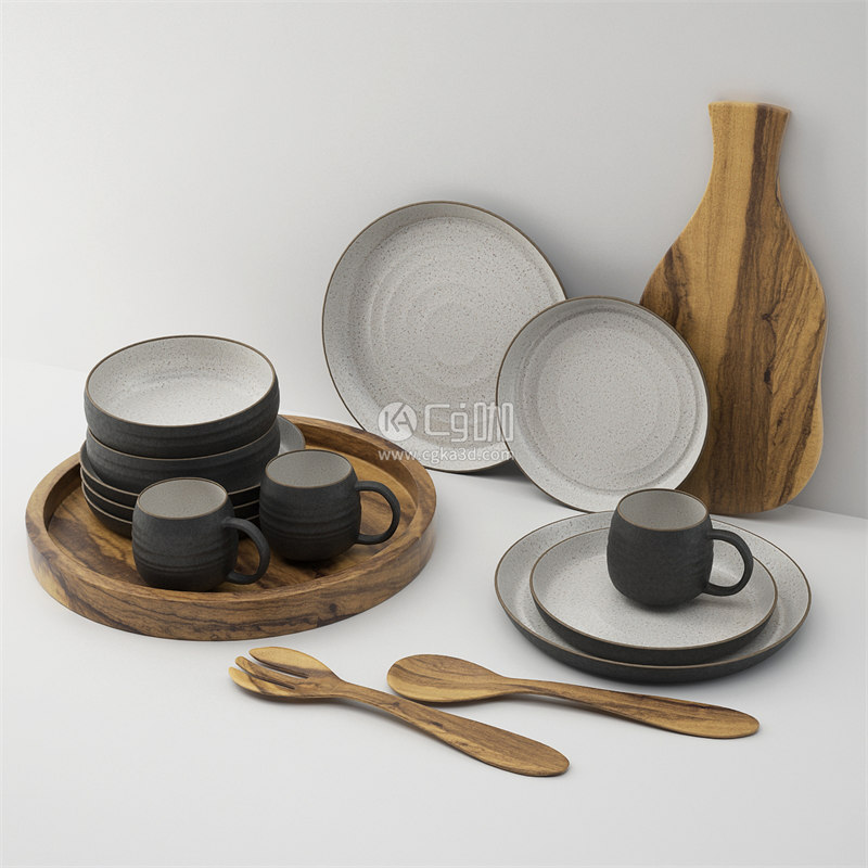 CG咖-餐具模型碗模型碟子模型盘子模型托盘模型勺子模型砧板模型