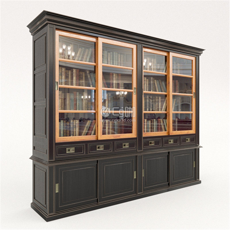 CG咖-古典书柜模型书模型书籍模型书本模型