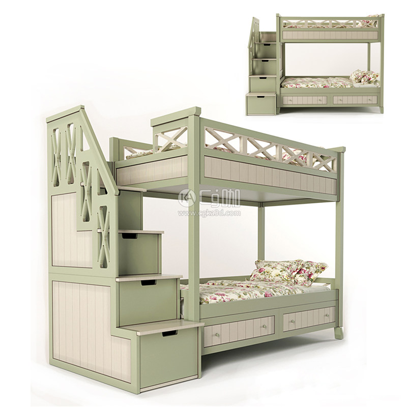 CG咖-母婴床模型上下床模型单人床模型