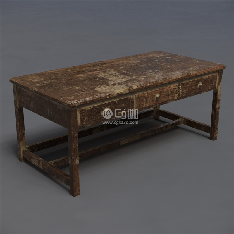 CG咖-复古木桌子模型老式四脚矮桌子模型
