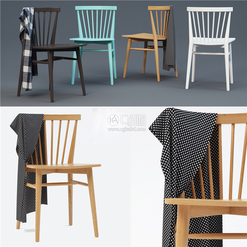 CG咖-单人凳子模型靠椅模型木制凳椅模型