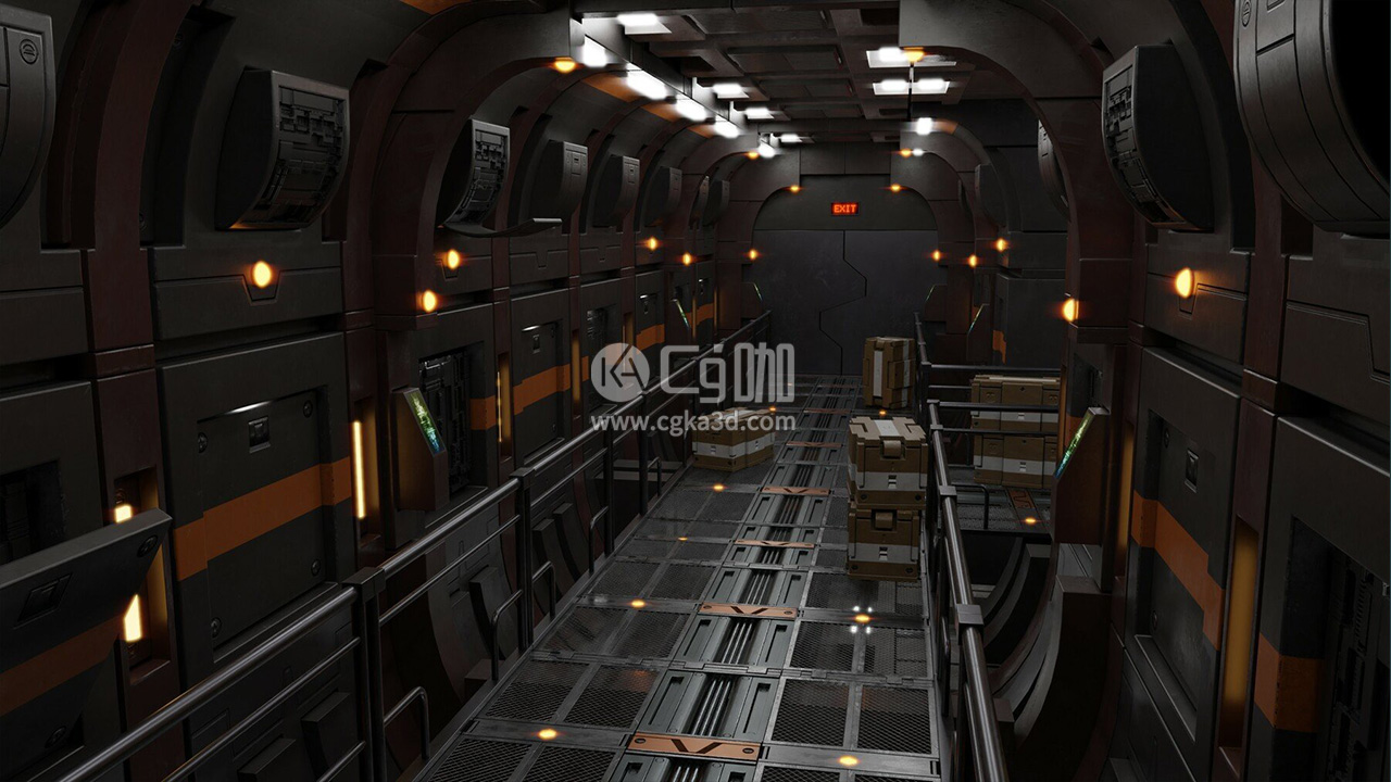 CG咖-科幻室内场景模型机械仓场景空间仓场景