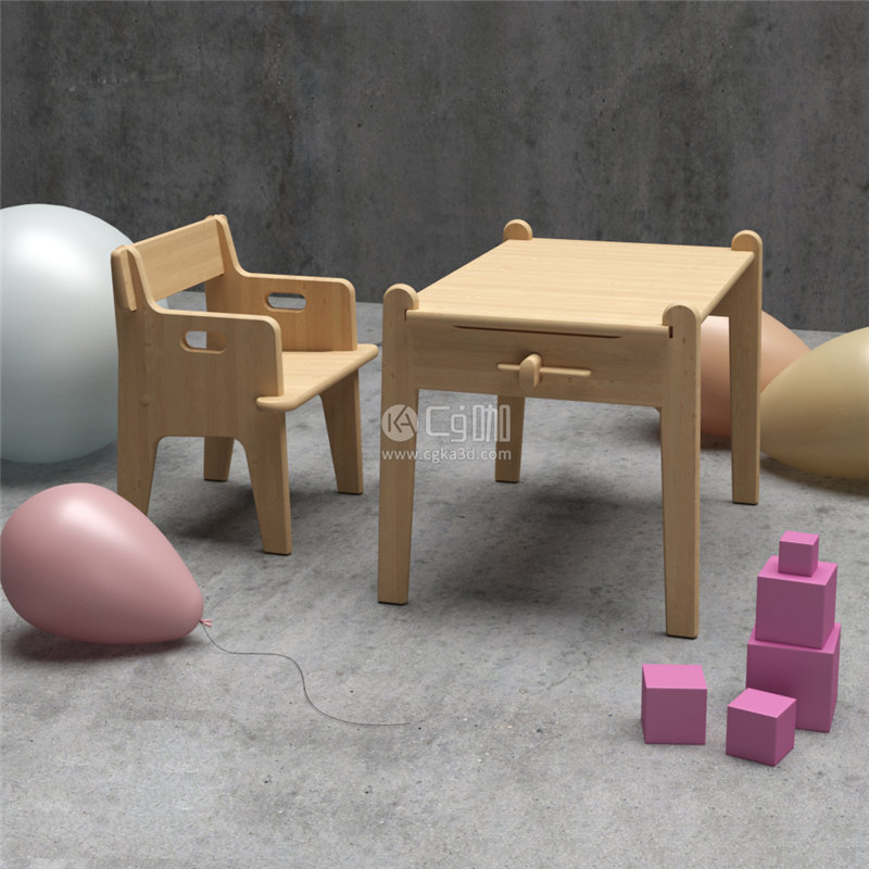 CG咖-儿童椅模型儿童桌模型气球模型