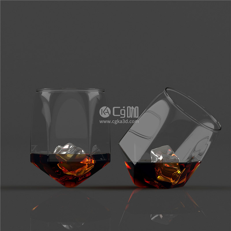 CG咖-冰块模型玻璃酒杯模型洋酒杯模型